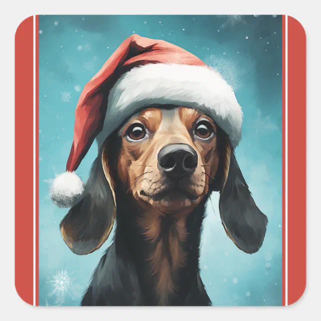 Cute Dog Wearing Santa Hat Dachshund Christmas Square Sticker | Zazzle