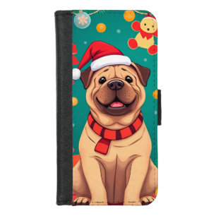 Cute Dog Wearing Santa Hat iPhone 8/7 Wallet Case