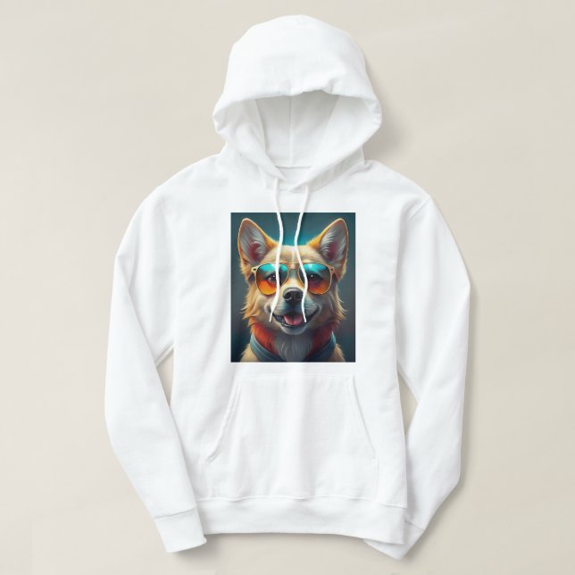 Cute dog wearing sunglasses hoodie (Design Front)