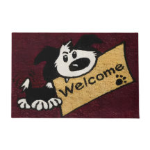 Cute Dog Welcome Mat – Cartoon Puppy Holding Welco