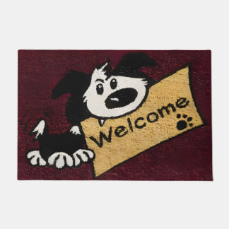 Cute Dog Welcome Mat – Cartoon Puppy Holding Welco