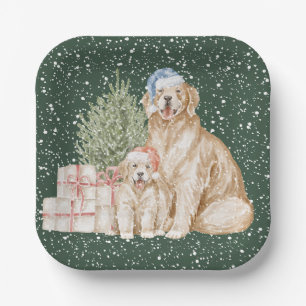 Cute dog winter greenery Christmas Paper Plates