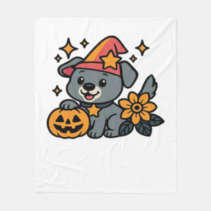 Cute Dog Witch hat Pumpkin Fun Halloween Oversized Fleece Blanket