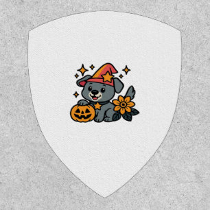 Cute Dog Witch hat Pumpkin Fun Halloween Oversized Patch