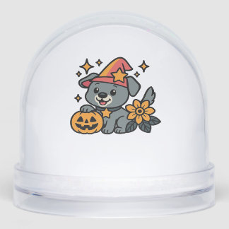 Cute Dog Witch hat Pumpkin Fun Halloween Oversized Snow Globe