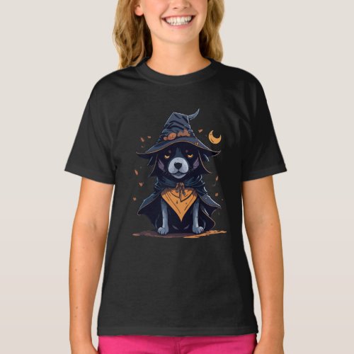 Cute Dog Witch Hat T_Shirt