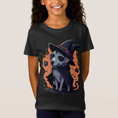 Cute Dog Witch Robe T_Shirt