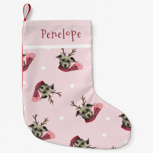 Cute Dog with Antlers Pattern Personalized Small Christmas Stocking
