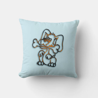 Cute Dog with Bone Blue Pillow