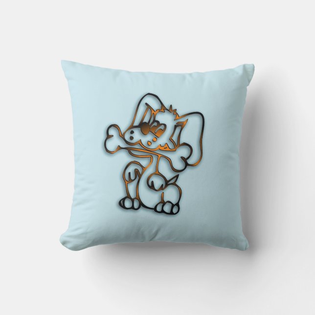 Cute Dog with Bone Blue Pillow (Front)