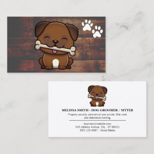 Cute Dog with Bone Paws Wood Business Card