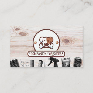 Cute Dog with Bone   Wood   Grooming Tools Business Card