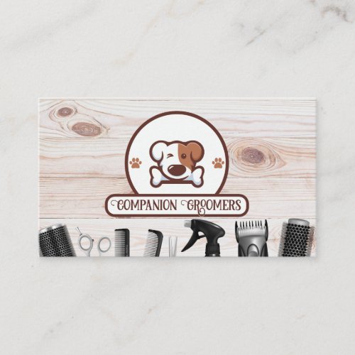 Cute Dog with Bone  Wood  Grooming Tools Business Card