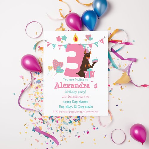 Cute dog with cake next to number Three Birthday Postcard