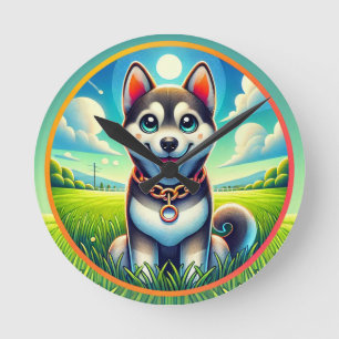 Cute Dog with Cheerful Expression Round Clock