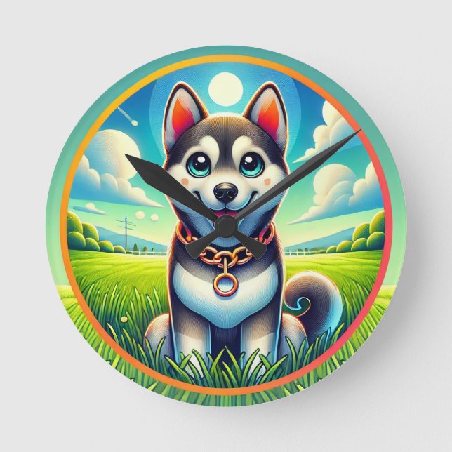 Cute Dog with Cheerful Expression Round Clock (Front)