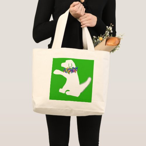 Cute dog with Christmas lights Large Tote Bag