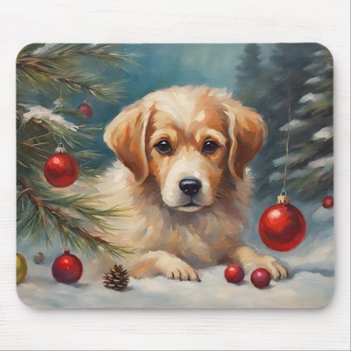 Cute Dog With Christmas Ornaments Mouse Pad