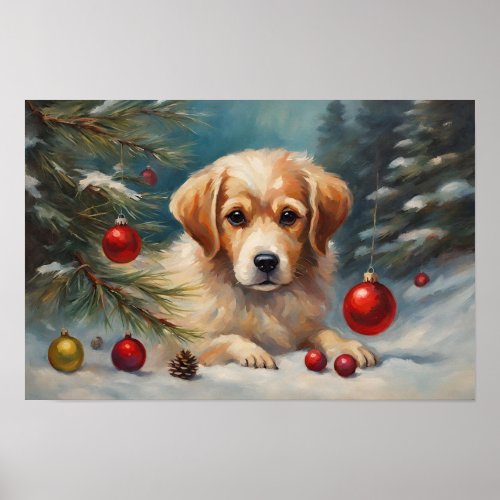 Cute Dog With Christmas Ornaments Poster