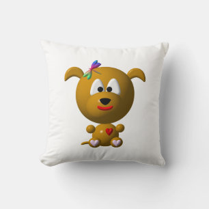 Cute Dog with Dragonfly Throw Pillow
