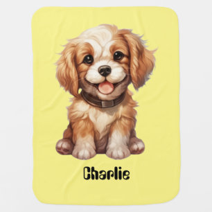 Cute dog with editable name baby blanket