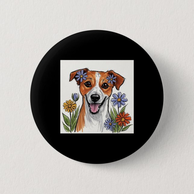 Cute Dog With Flowers2  Button (Front)