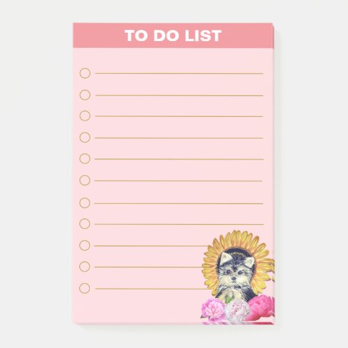 Cute Dog with Flowers on Pink Post_it Notes