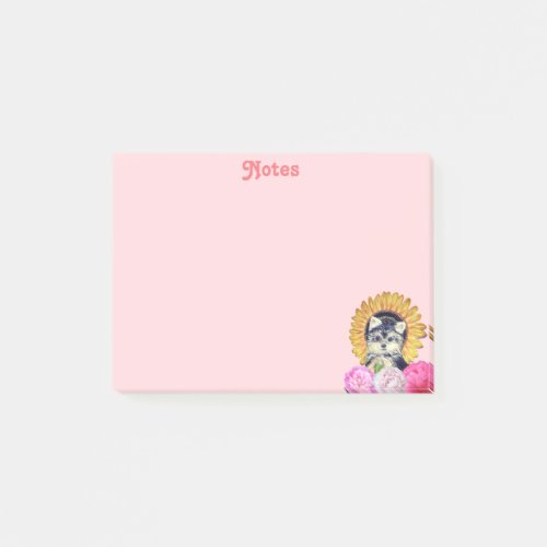 Cute Dog with Flowers on Pink Post_it Notes