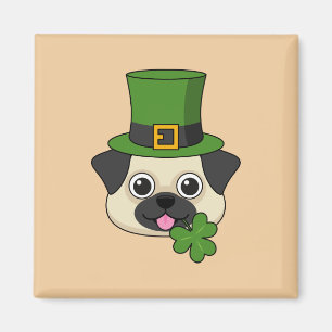 Cute Dog with Green Hat and Shamrock St Patrick's Magnet