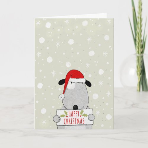Cute Dog with Happy Christmas Sign Christmas Card