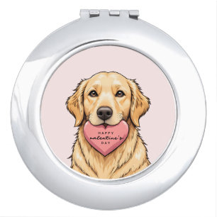 Cute Dog with Heart Happy Valentine's Day Compact Mirror