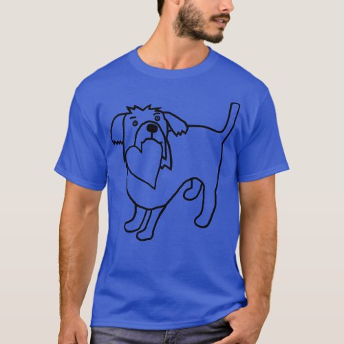 Cute Dog with Heart Line Drawing Valentines Day T_Shirt
