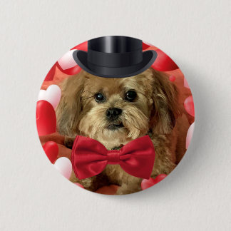 Cute Dog With Hearts Valentine Button