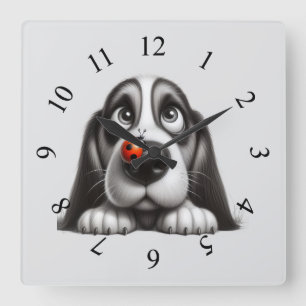 Cute dog with ladybug square wall clock