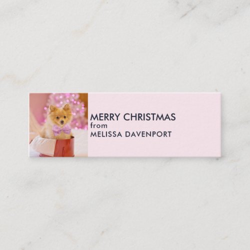 Cute Dog with Pink Bow Christmas Photo Mini Business Card