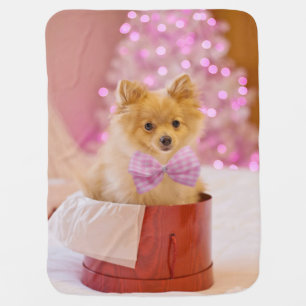 Cute Dog with Pink Bow Christmas Photograph Baby Blanket
