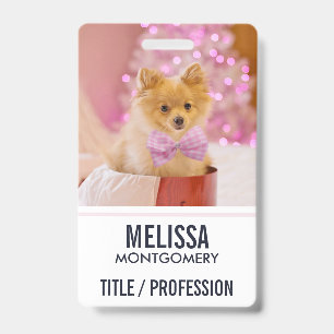 Cute Dog with Pink Bow Christmas Photograph Badge