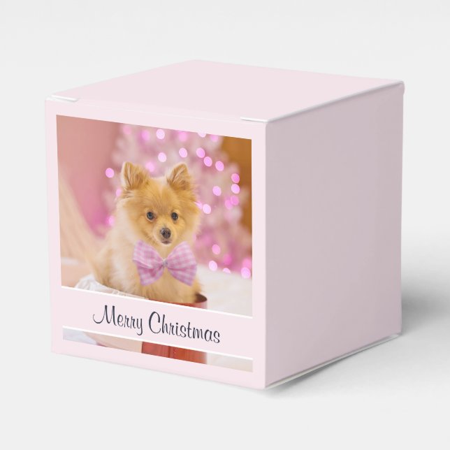 Cute Dog with Pink Bow Christmas Photograph Favor Boxes (Front Side)