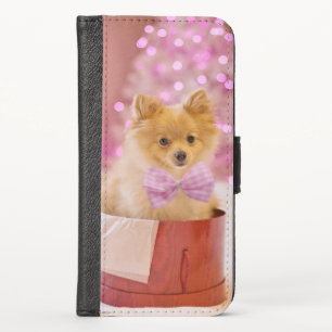 Cute Dog with Pink Bow Christmas Photograph iPhone X Wallet Case