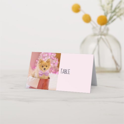 Cute Dog with Pink Bow Christmas Photograph Place Card