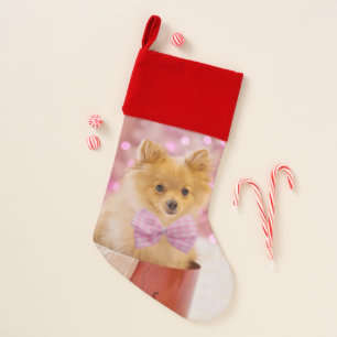 Cute Dog with Pink Bow Christmas Photograph Stocking