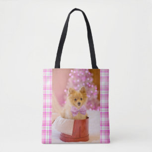 Cute Dog with Pink Bow Christmas Photograph Tote Bag