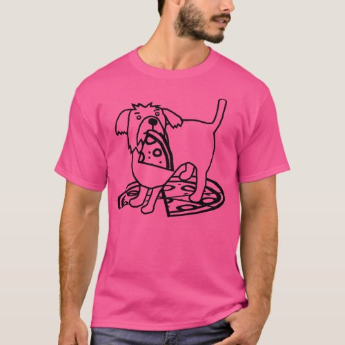 Cute Dog with Pizza Outline T_Shirt