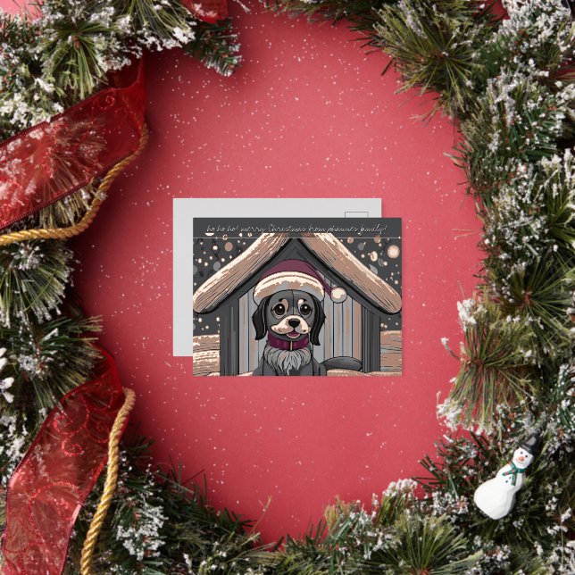 Cute Dog With Santa Had in Snow Foil Holiday Postcard (Insitu)