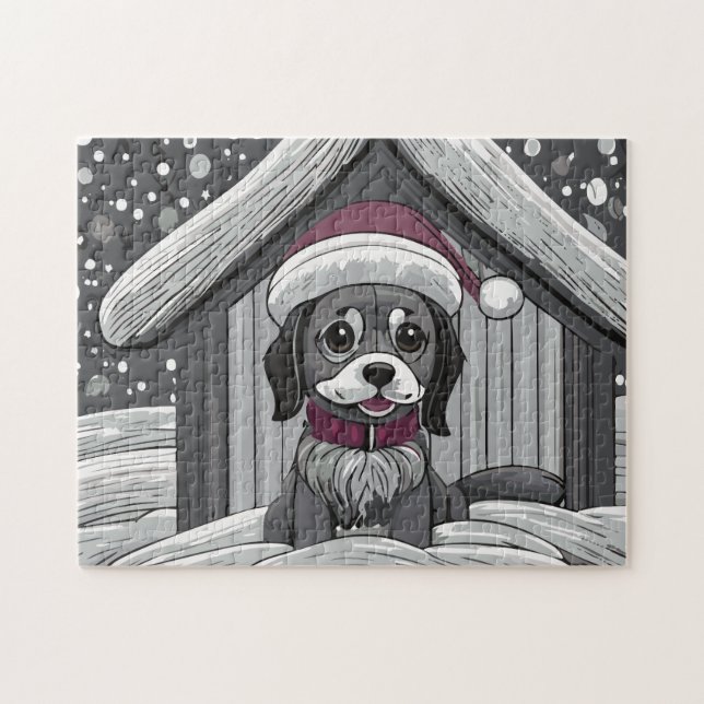 Cute Dog With Santa Had in Snow Jigsaw Puzzle (Horizontal)