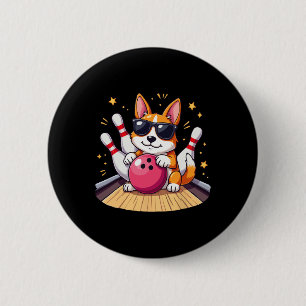 Cute Dog With Sungles Dog Playing Bowling For Men  Button