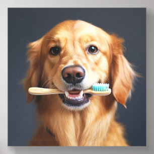 Cute Dog with Toothbrush Perfect for Bathroom Acrylic Photo Tile