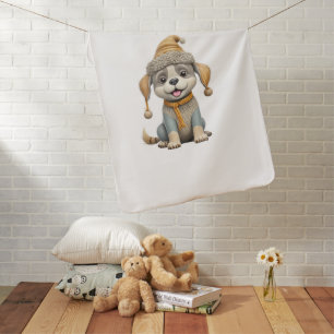 Cute dog with winter clothes baby blanket