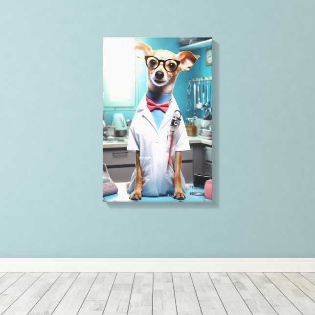 Cute Dog Working as a Doctor Canvas Print (Insitu(Wood Floor))