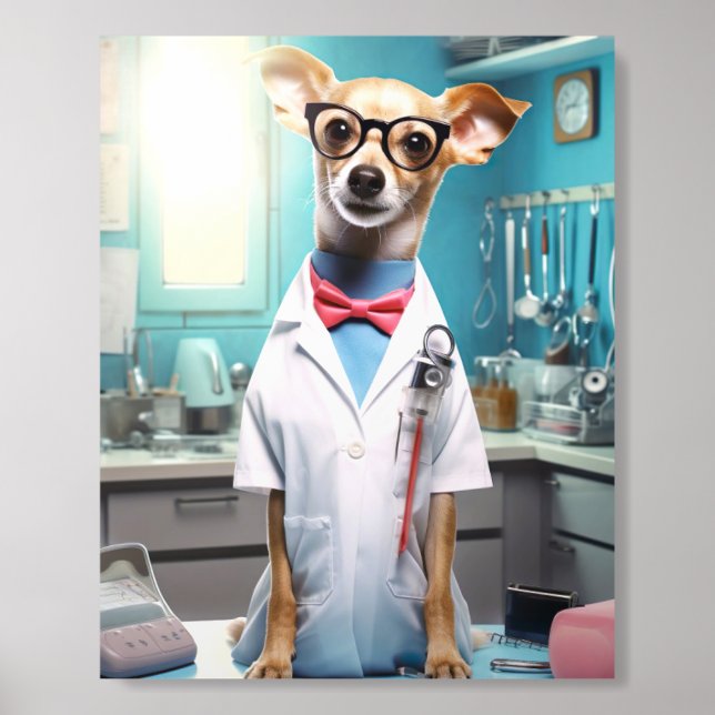 Cute Dog Working as Doctor Acrylic Photo Tile (Front Set)